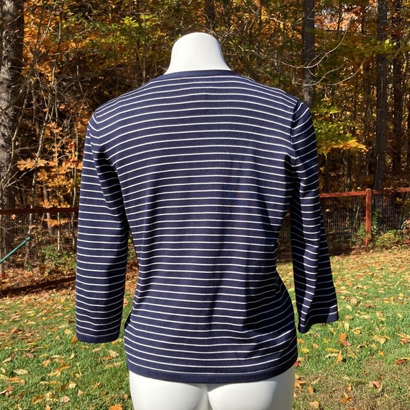 Lauren Ralph Lauren navy/white pinstripe cardigan with matching knit tank sz 10 - Picture 4 of 6